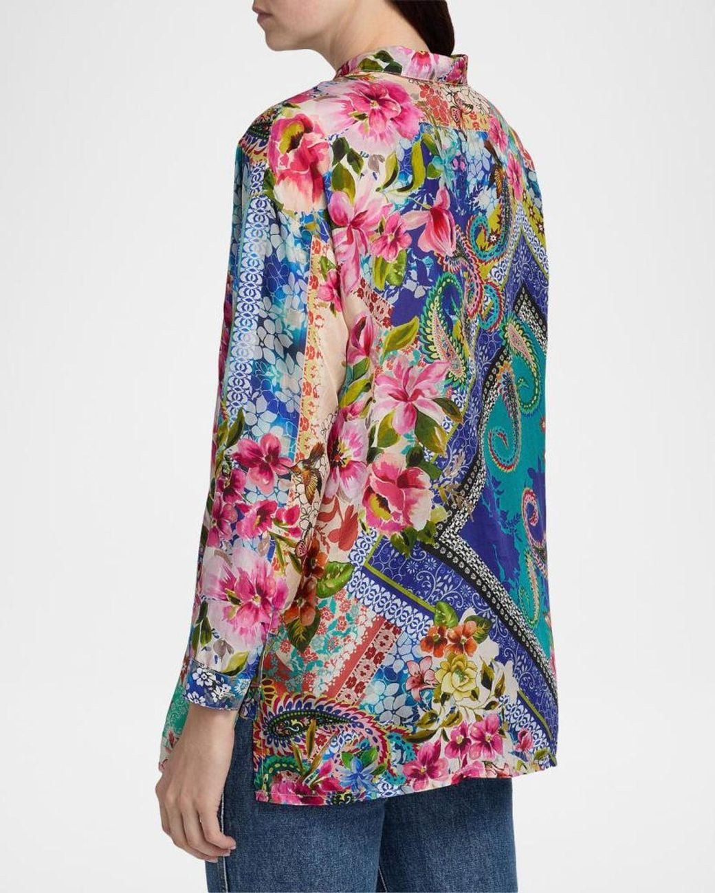 Johnny Was Blue Audrey Patchwork Silk Tunic