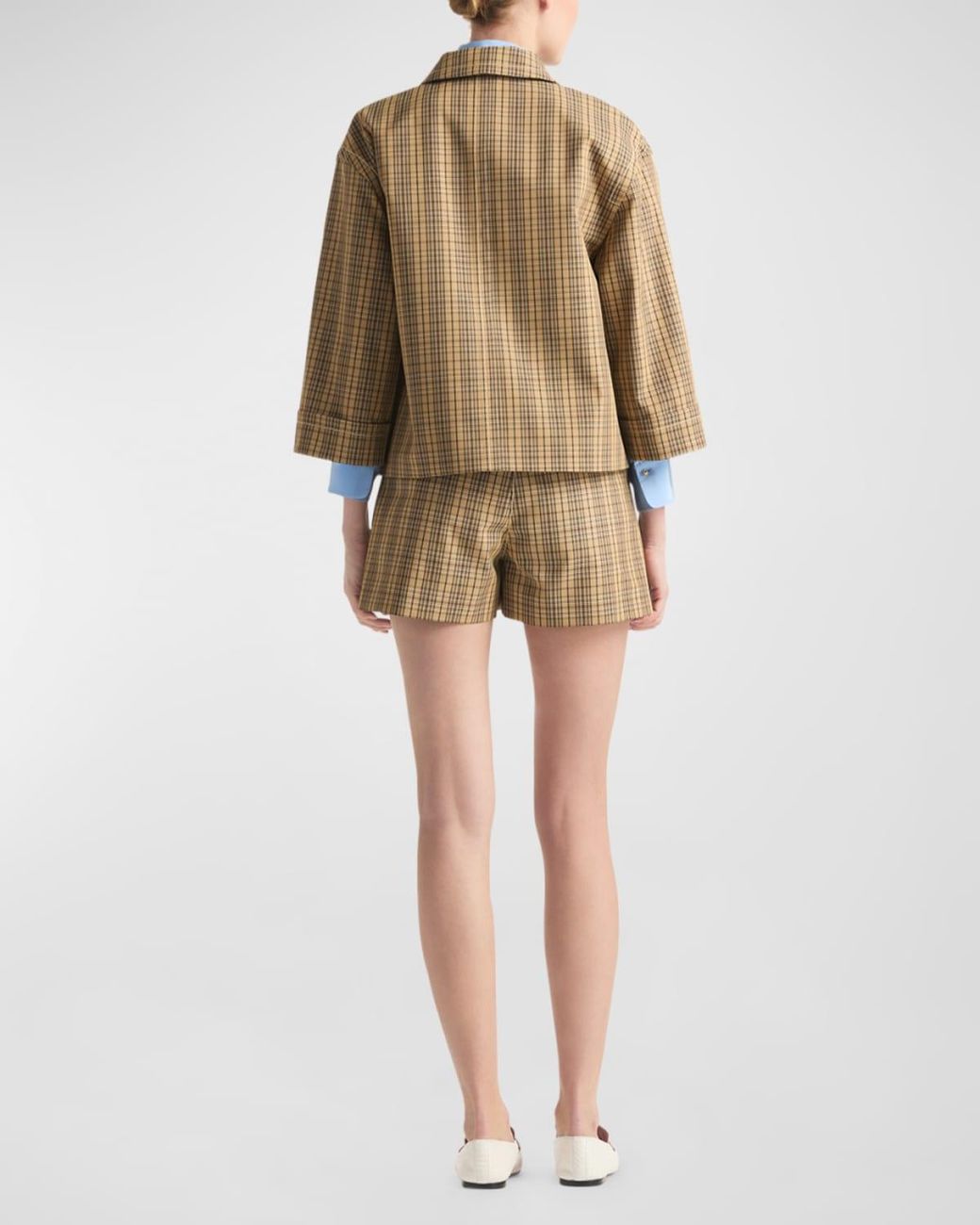 St. John Natural Plaid Collared Technical Jacket