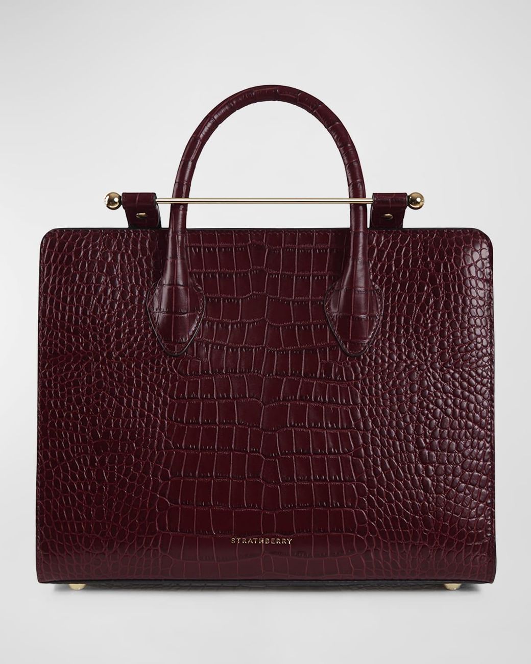 Strathberry Midi Croc Embossed Leather Tote in Purple