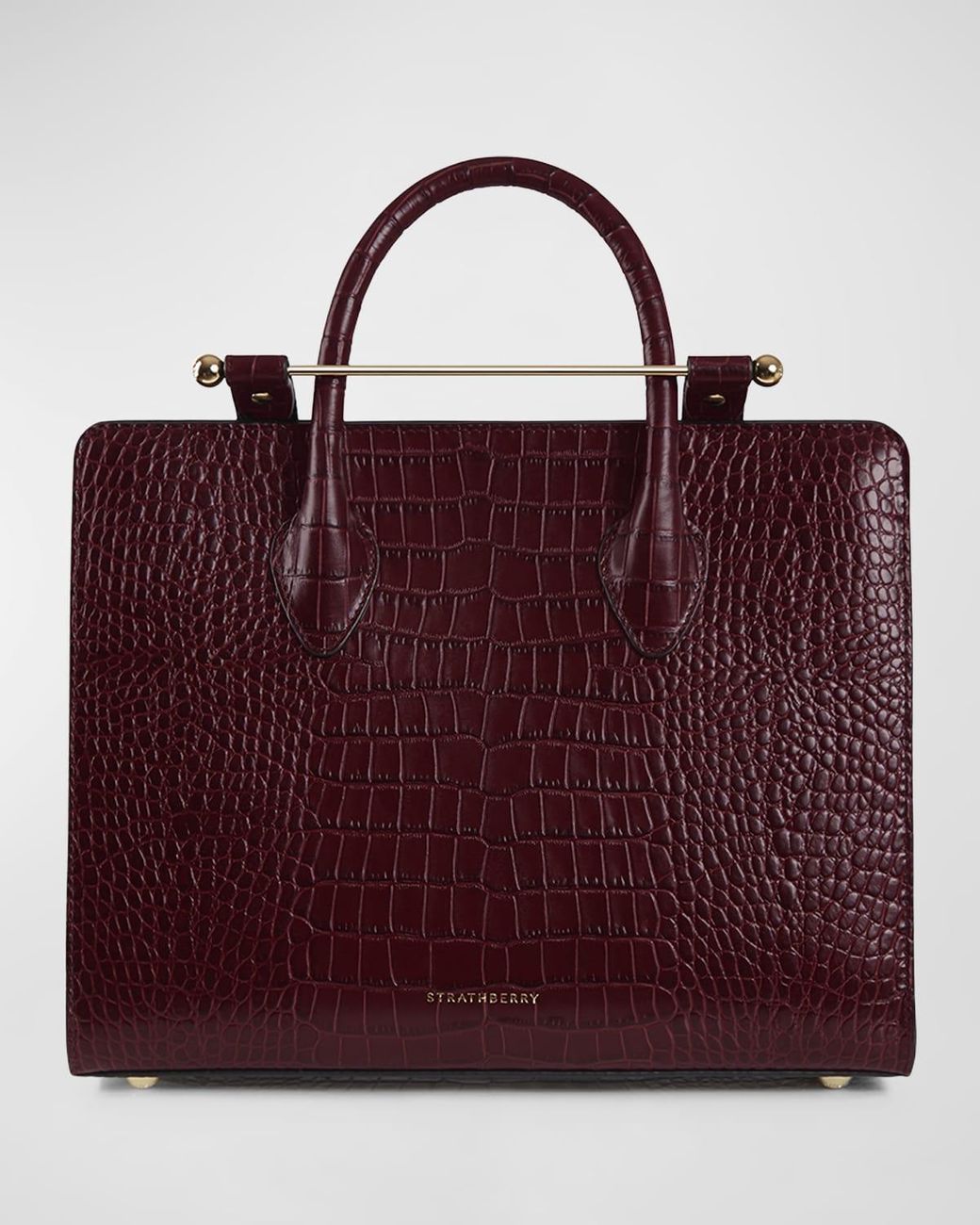 Strathberry Midi Croc-embossed Leather Tote in Purple