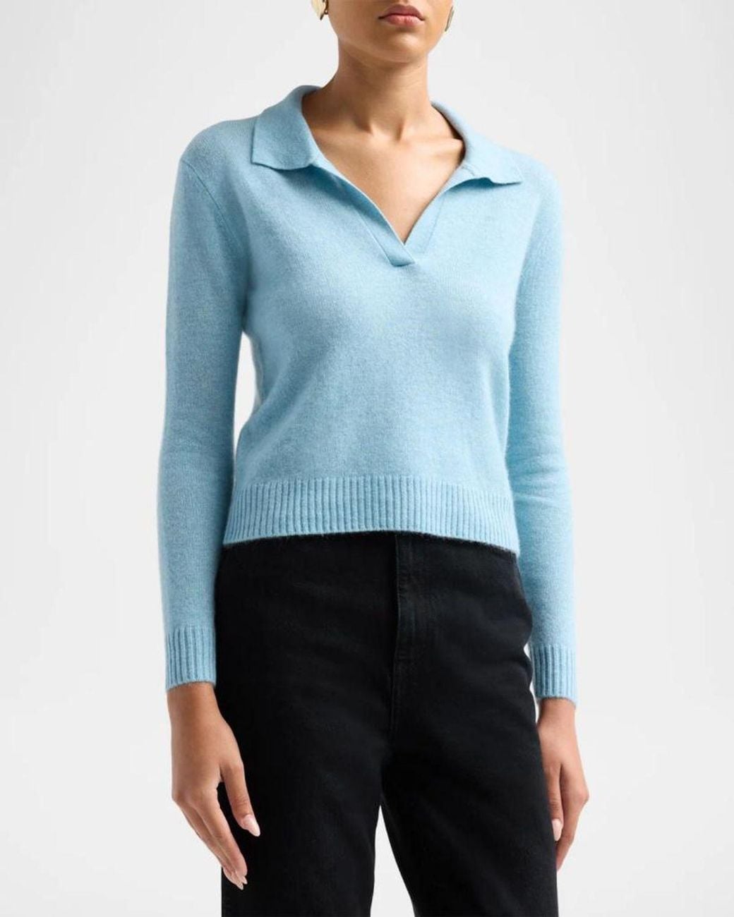 Neiman Marcus Blue Basic Cashmere Polo Sweater