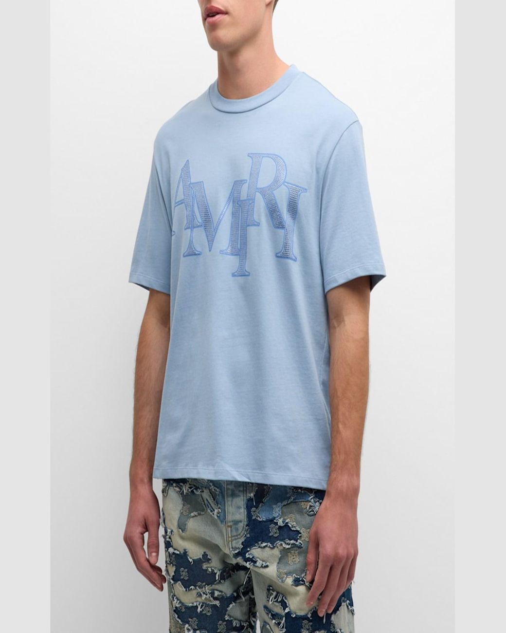 Amiri Crystal Staggered Logo T-Shirt in Blue for Men | Lyst