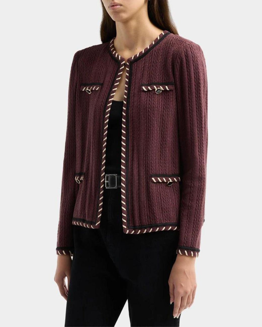 Misook Purple Cable-Knit Jacket