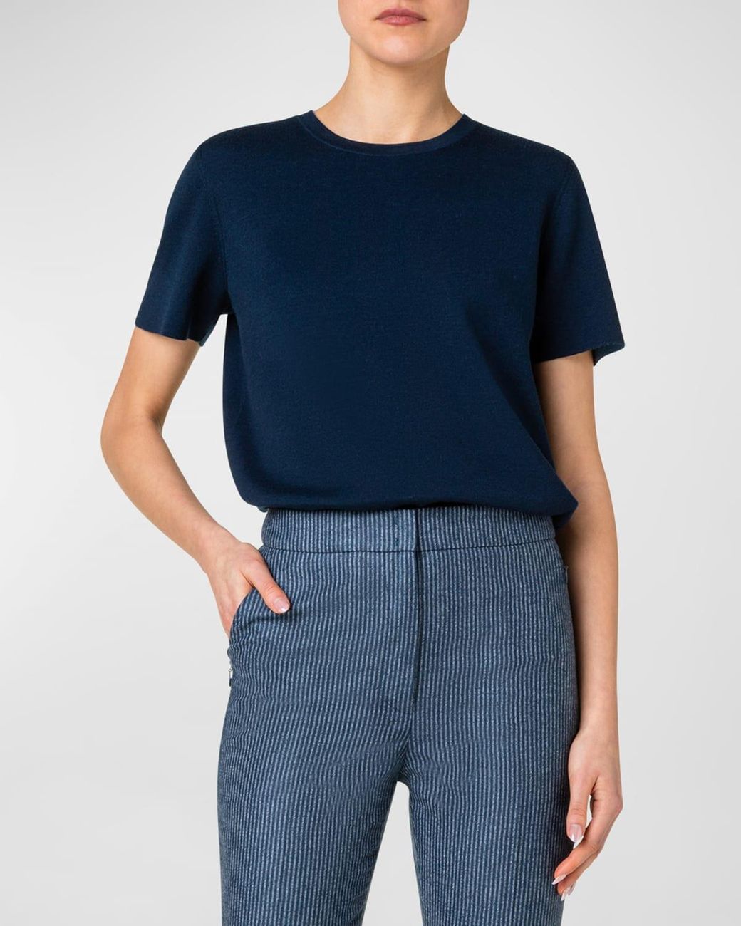 Akris Bi-color Reversible Knit Wool Pullover Shirt in Blue | Lyst