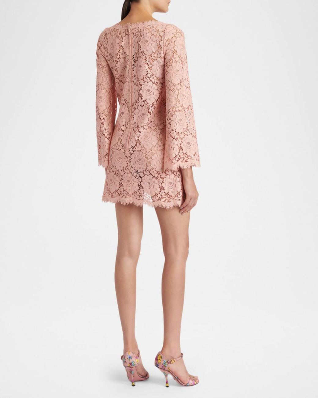 Dolce & Gabbana Pink Guipure Lace Long-Sleeve Mini Dress