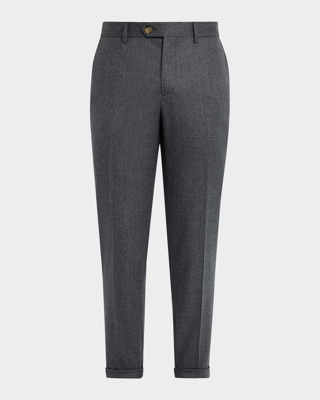 Brunello Cucinelli Gray Apos;S Wool Flannel Flat-Front Pants for men