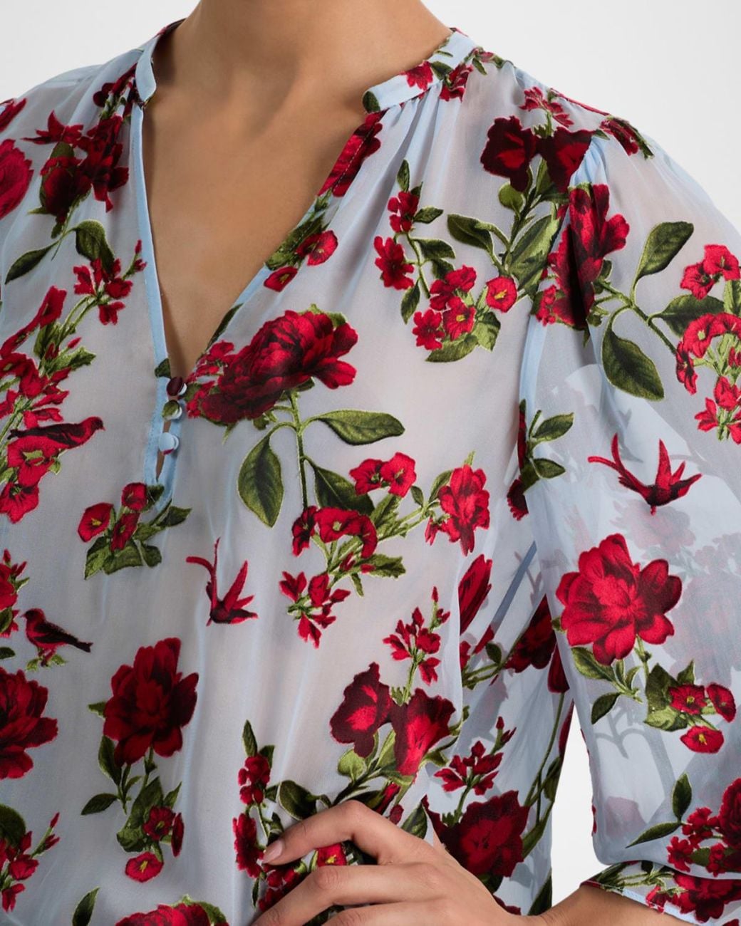 Alice + Olivia White Moranne Semi-Sheer Blouse