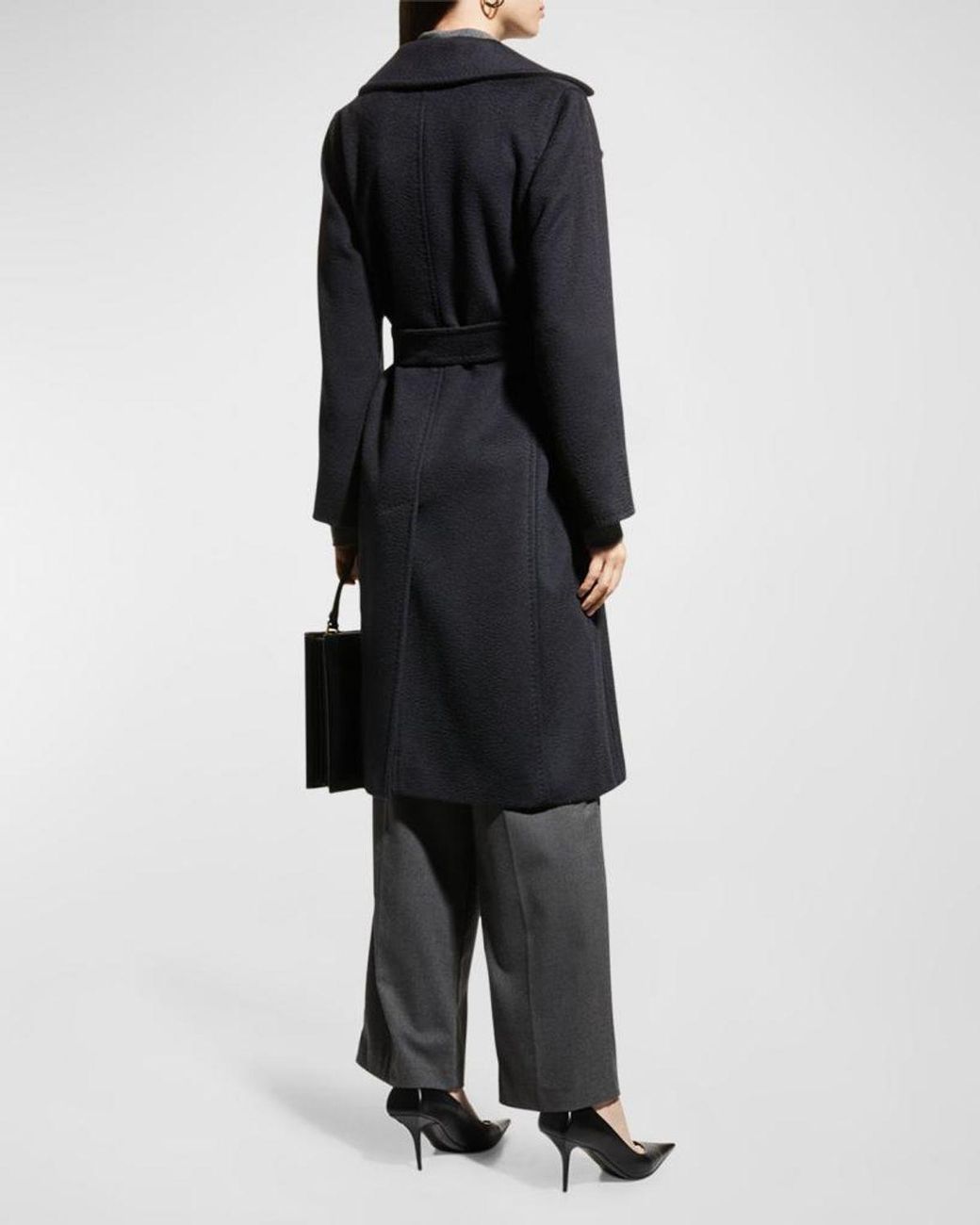 Max Mara Black Manuela Belted Wrap Coat