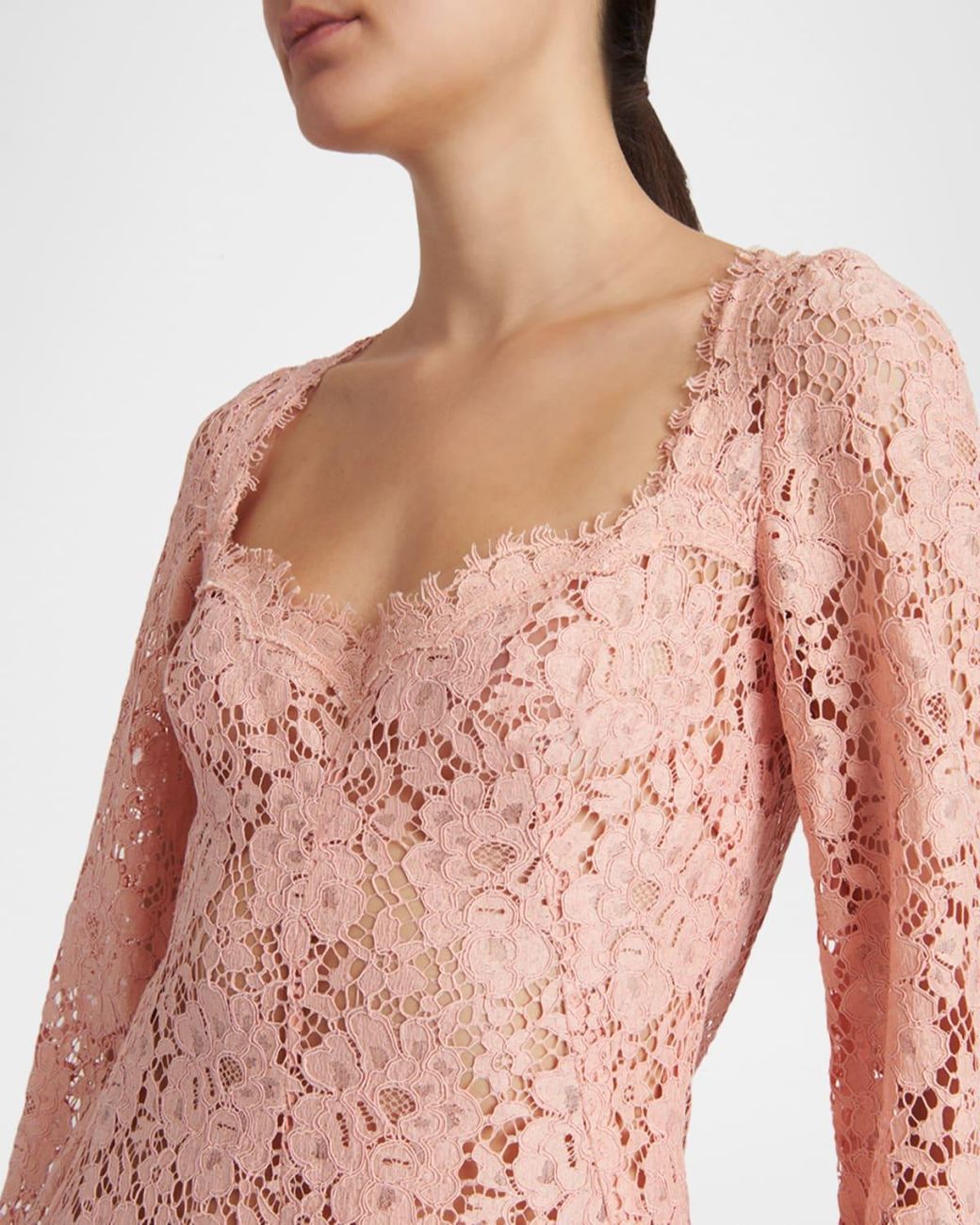 Dolce & Gabbana Pink Guipure Lace Long-Sleeve Mini Dress
