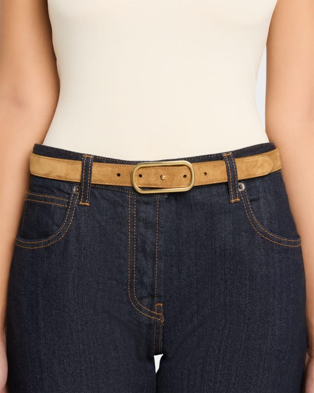 Veronica Beard Natural Loop Suede Belt