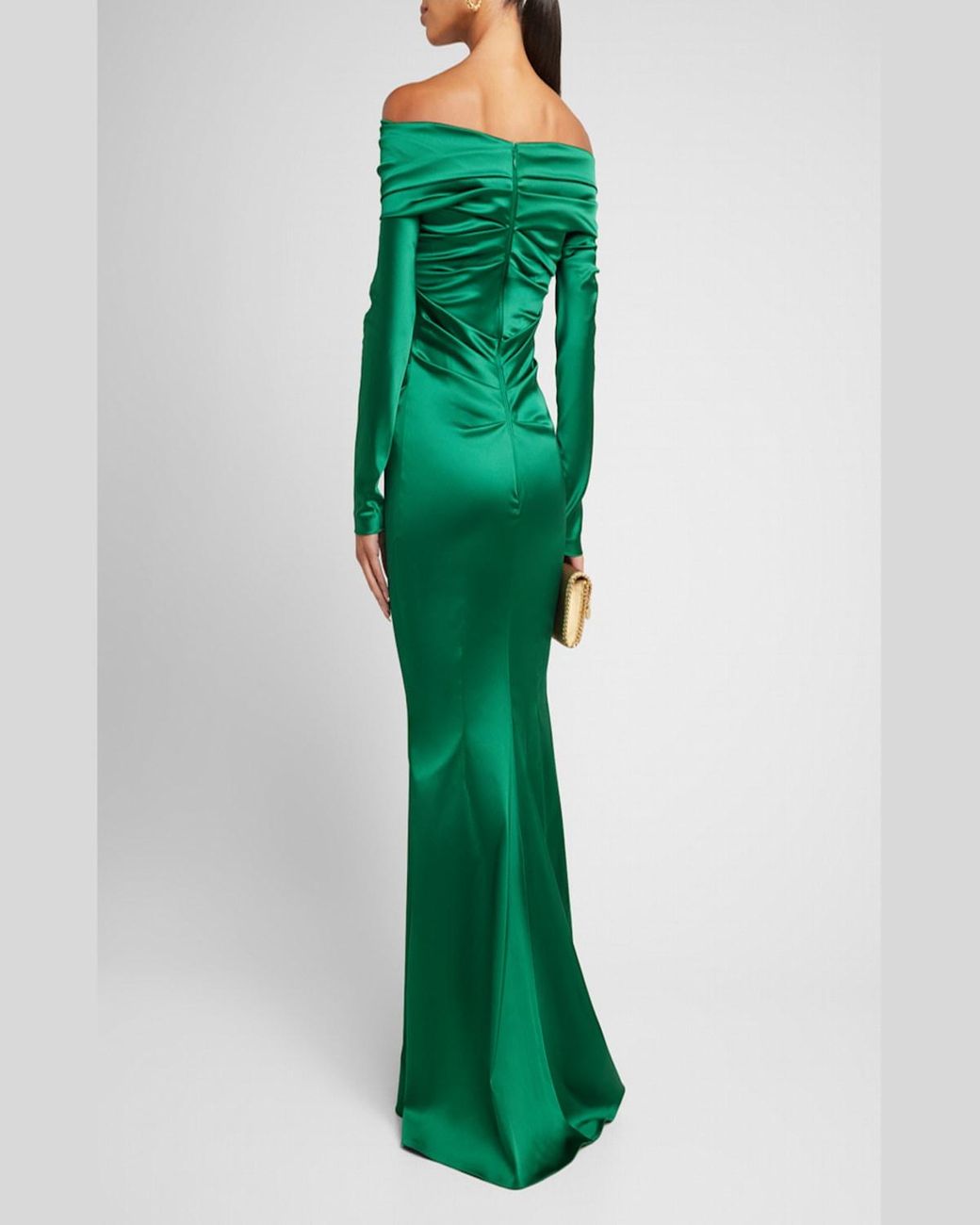 Talbot Runhof Draped Off-The-Shoulder Stretch Satin Duchesse Gown in Green 