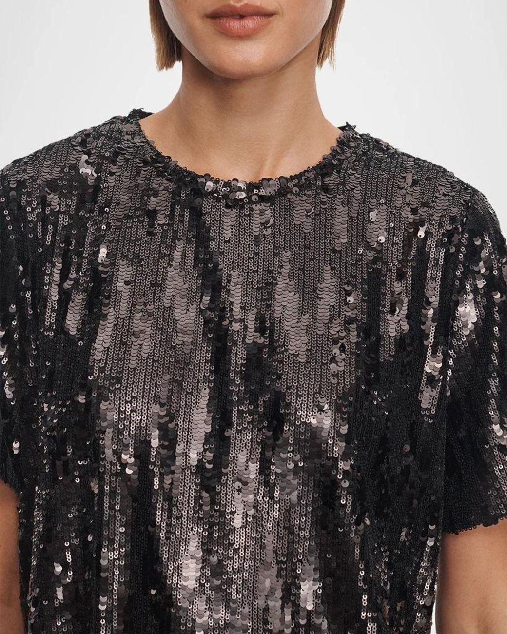 Short Rags Rag & Bone Cher Sequined Short-Sleeve Top in Black | Lyst