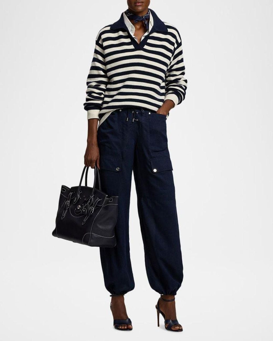 Ralph Lauren Blue Striped Cashmere Polo Sweater