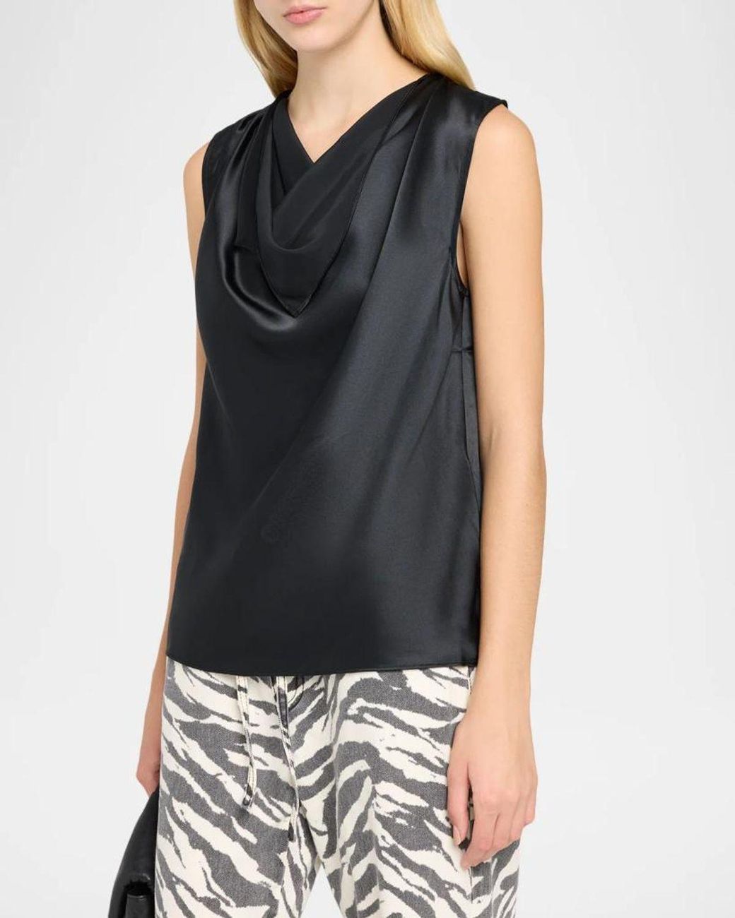 Rag & Bone Black Vinnie Silk Cowl-Neck Top