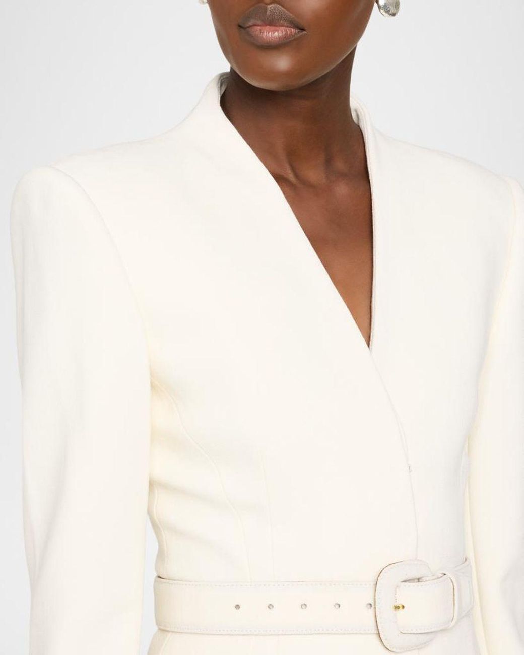 Sergio Hudson Natural Collarless Slim Tailored Wool-Blend Jacket
