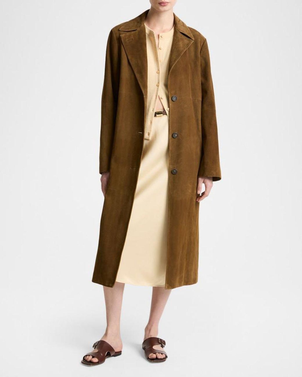 Vince Natural Long Suede Coat