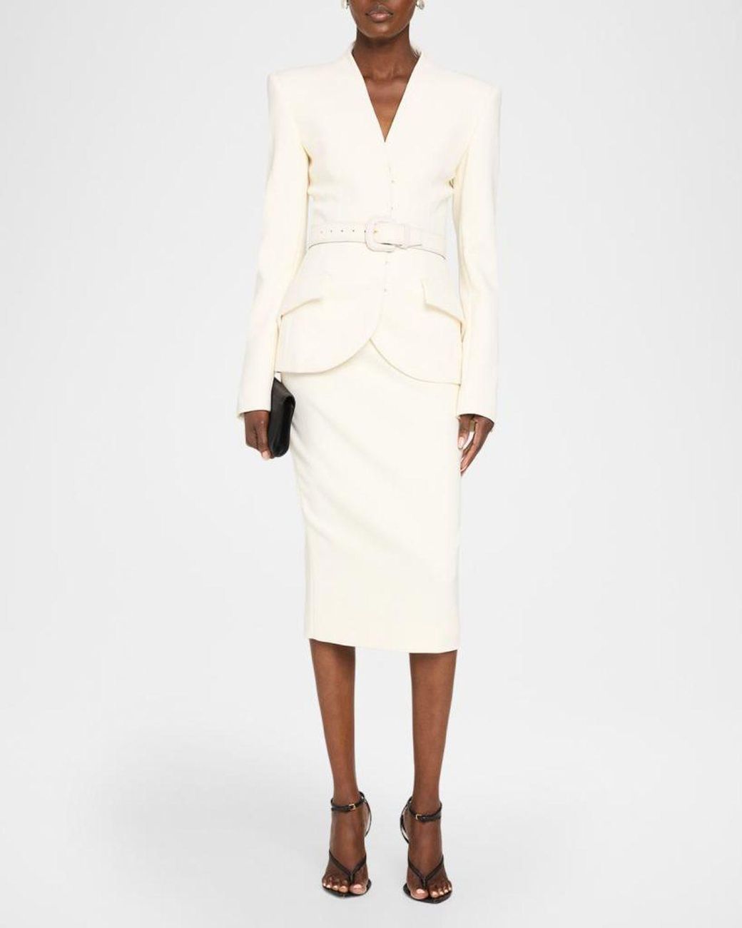 Sergio Hudson Natural Collarless Slim Tailored Wool-Blend Jacket