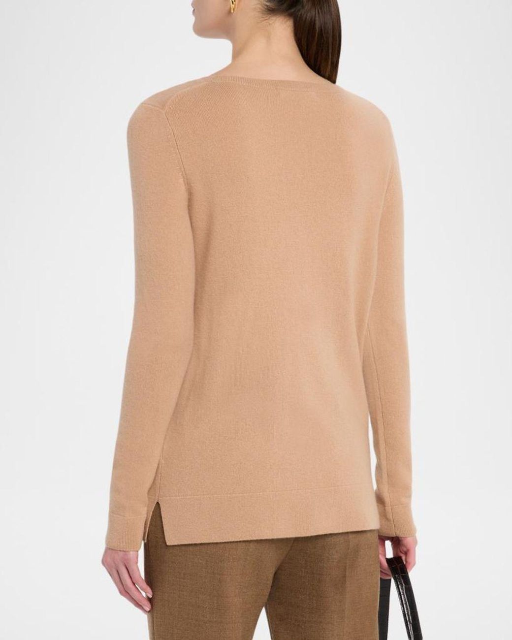 Neiman Marcus Natural Cashmere Basic Crewneck Top