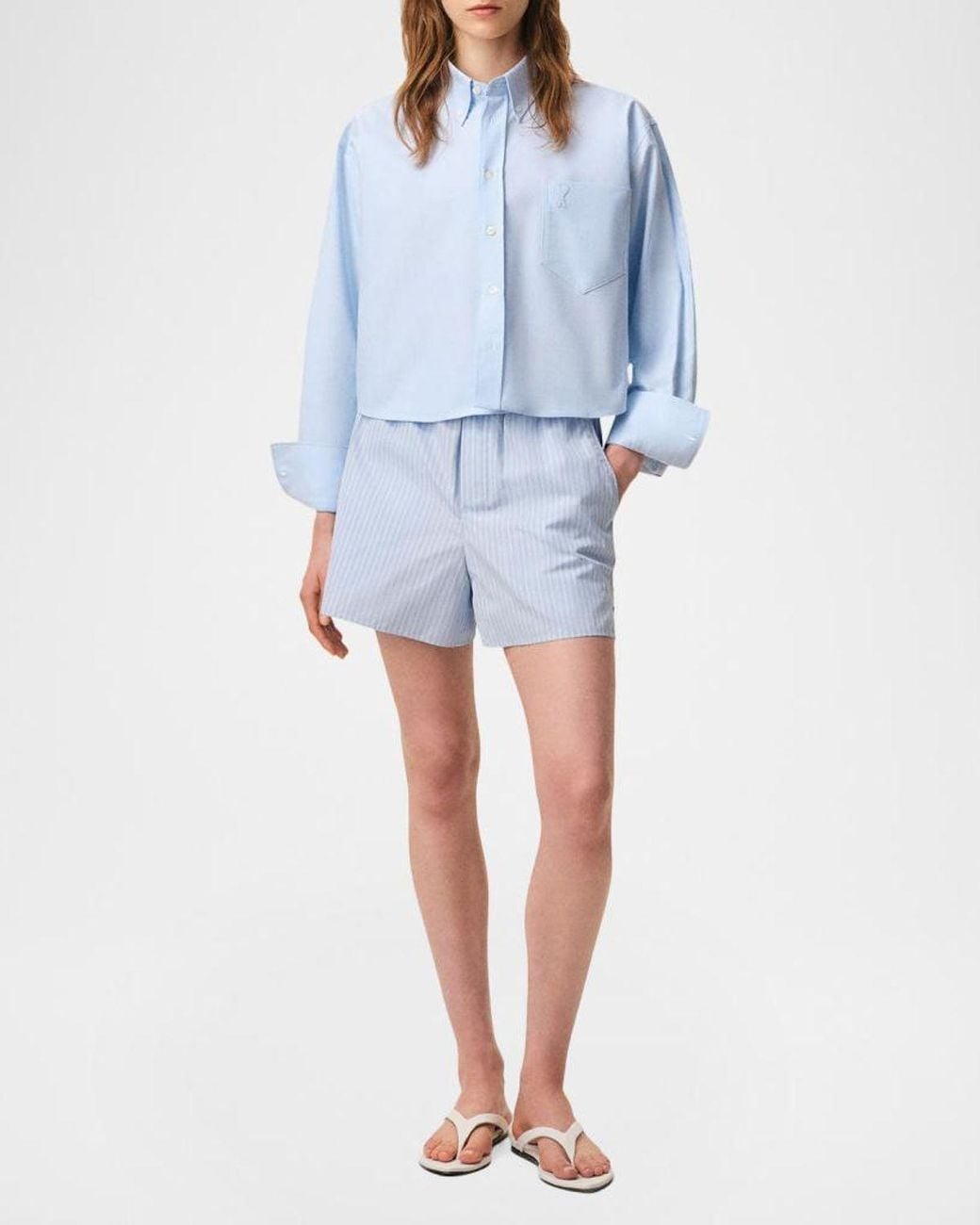AMI Blue Oversized Cropped Button-Down Shirt