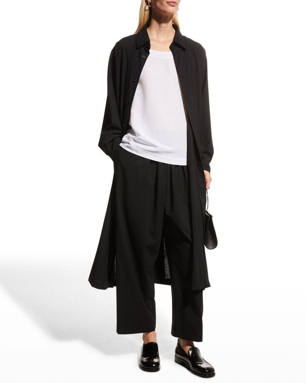 Eskandar White Lightweight Silk A-Line Shell