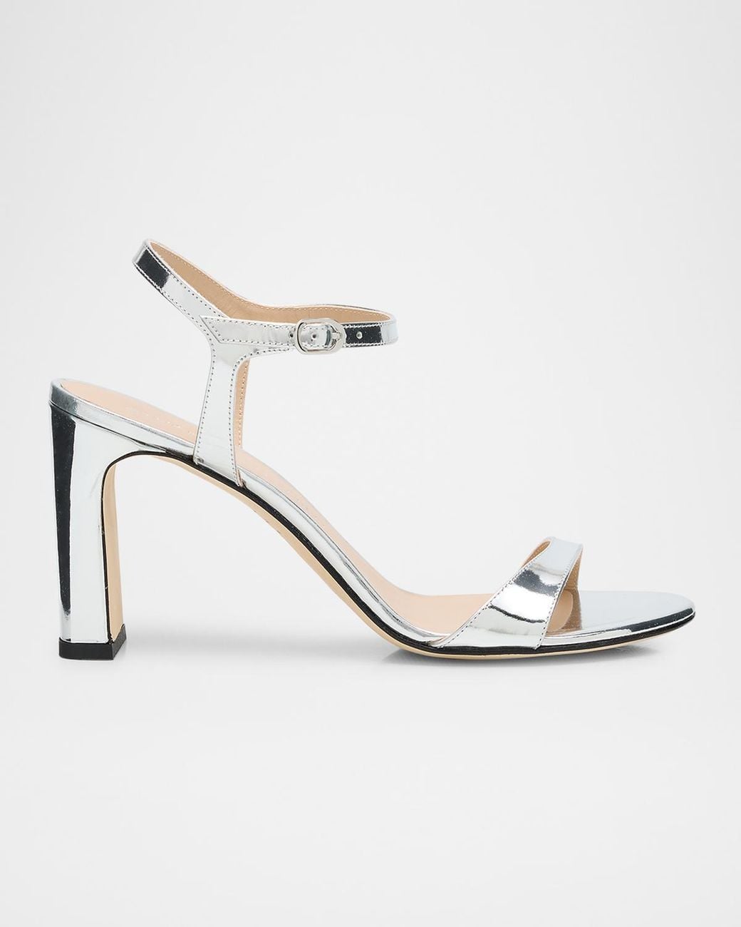 Stuart Weitzman White Babette Metallic Ankle-Strap Sandals