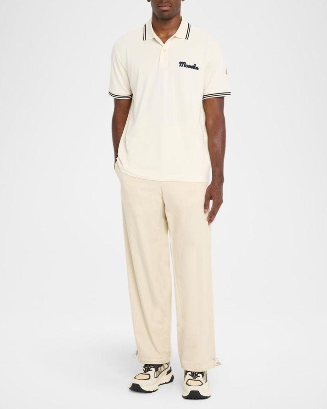 Moncler Natural Apos;S Logo Script Short Sleeve Polo for men
