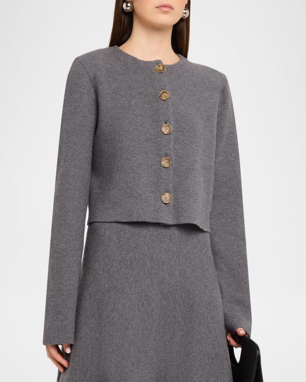 Brandon Maxwell Gray Ryder Wool Knit Crop Jacket