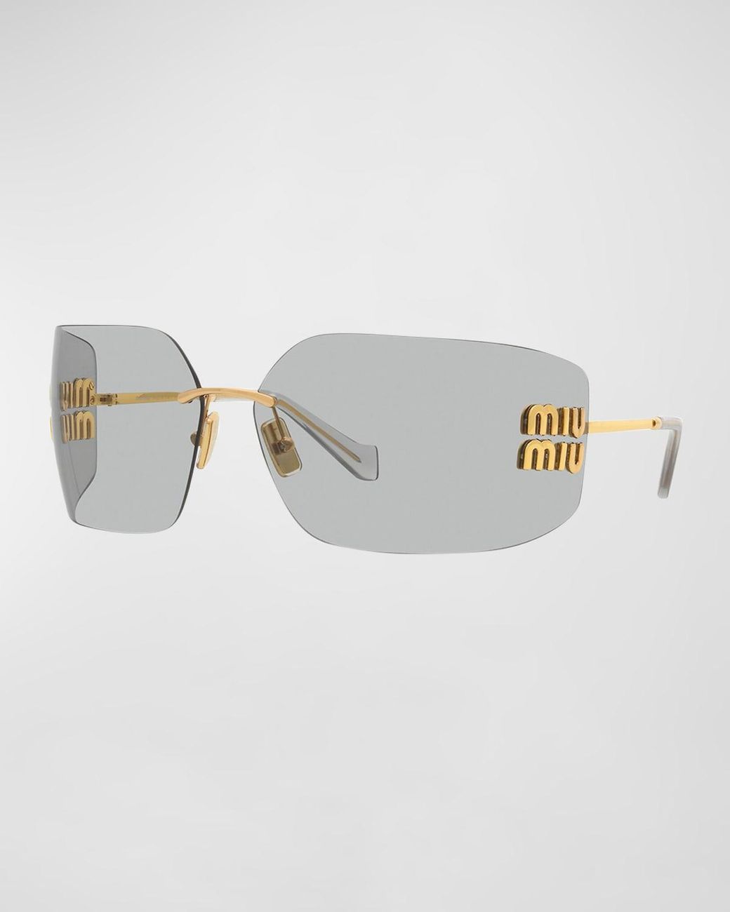 Miu Miu Mu 54ys 80 Rimless Titanium Wrap Sunglasses in Gray | Lyst