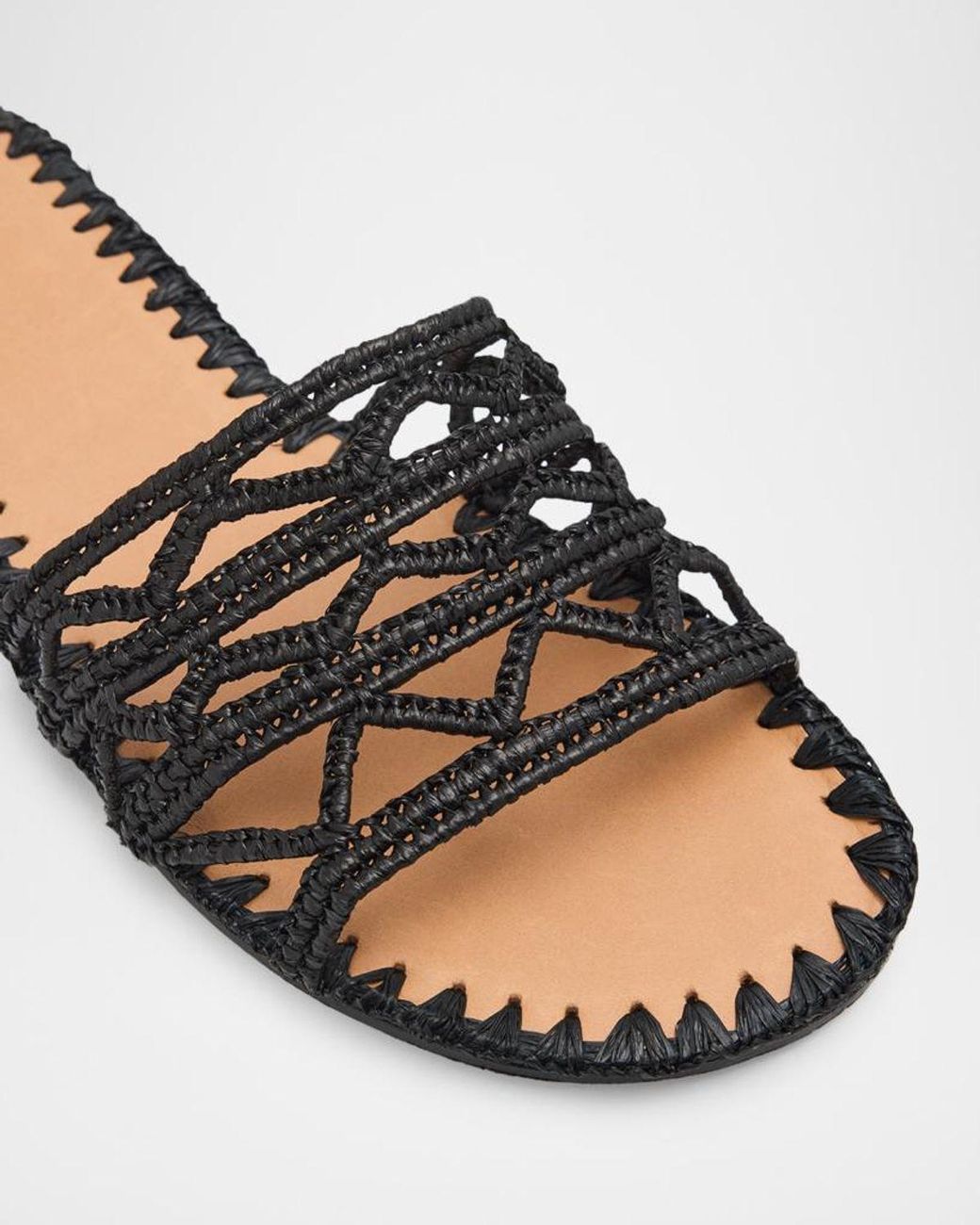 Odissi Black Evie Raffia Flat Slide Sandals