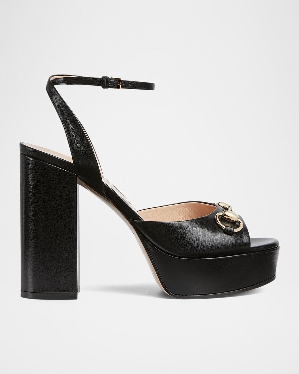 Gucci Black Leather Horsebit Platform Sandals
