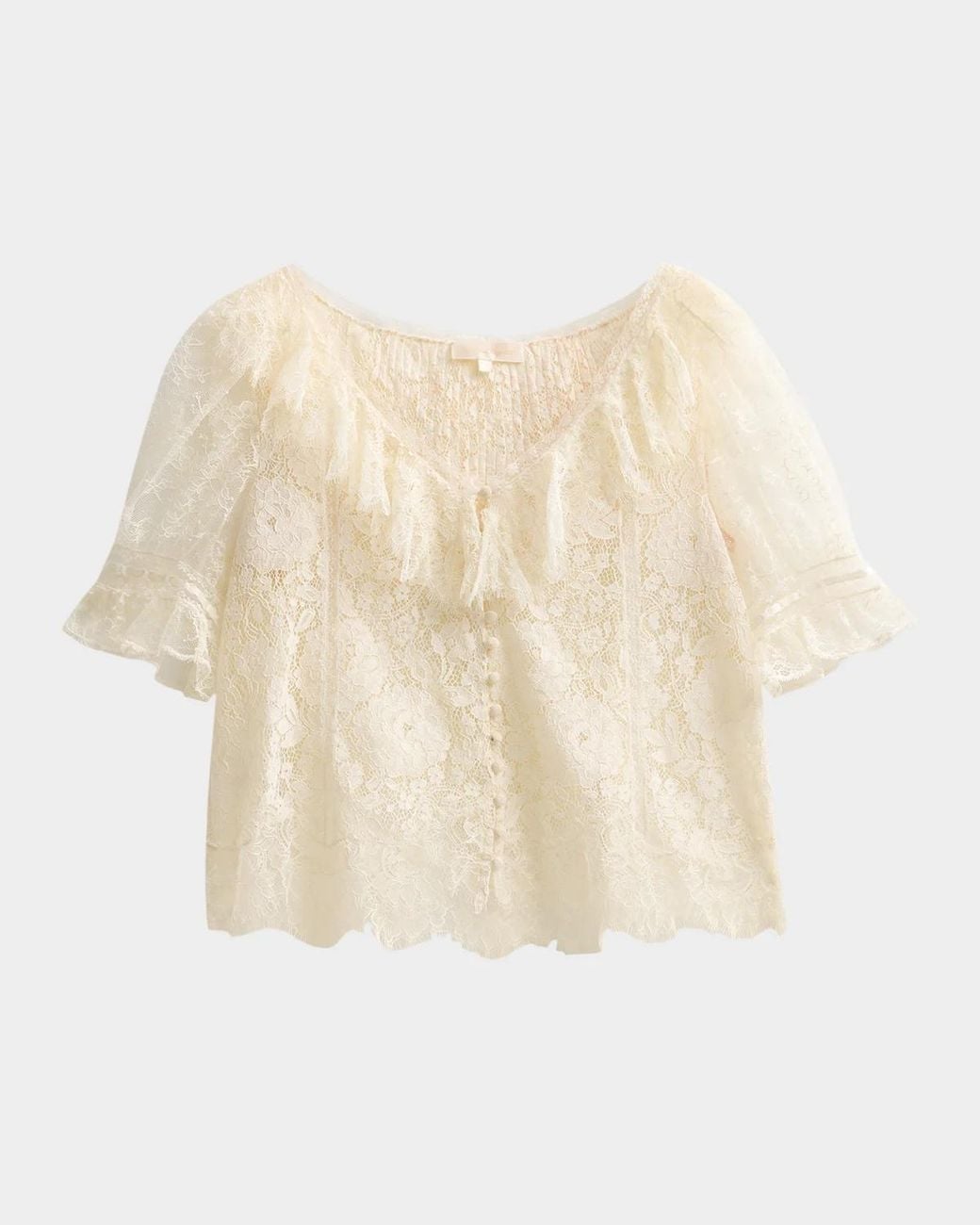 LoveShackFancy Natural Kaylin Lace Button-Front Top