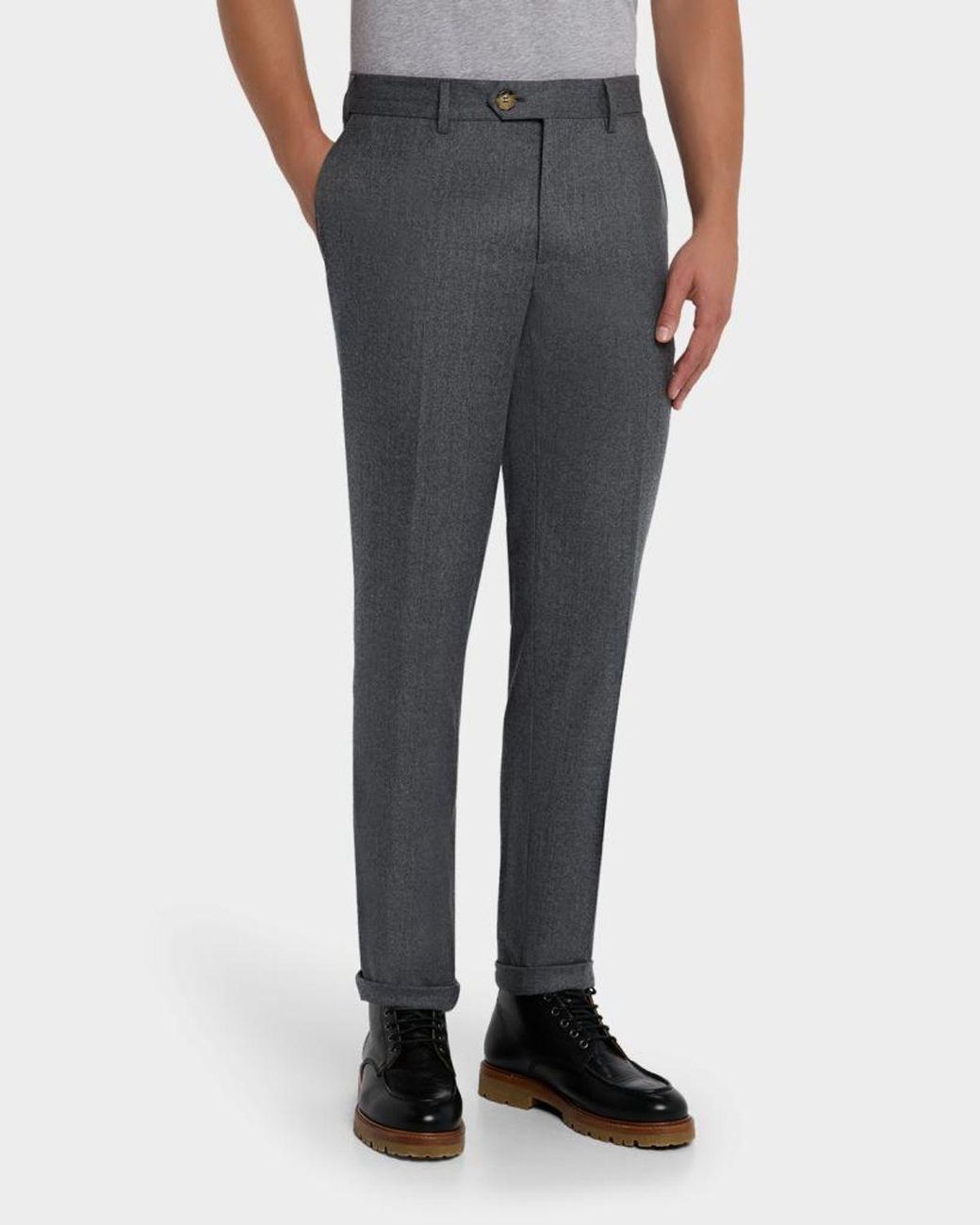 Brunello Cucinelli Gray Apos;S Wool Flannel Flat-Front Pants for men