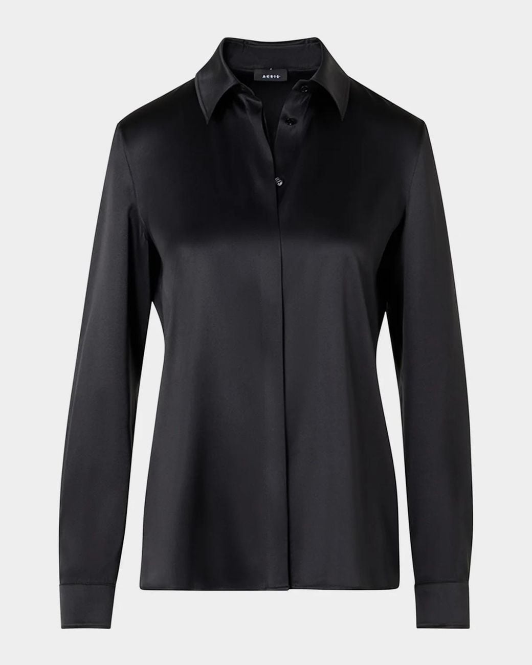 Akris Silk Satin Long-Sleeve Blouse in Black | Lyst