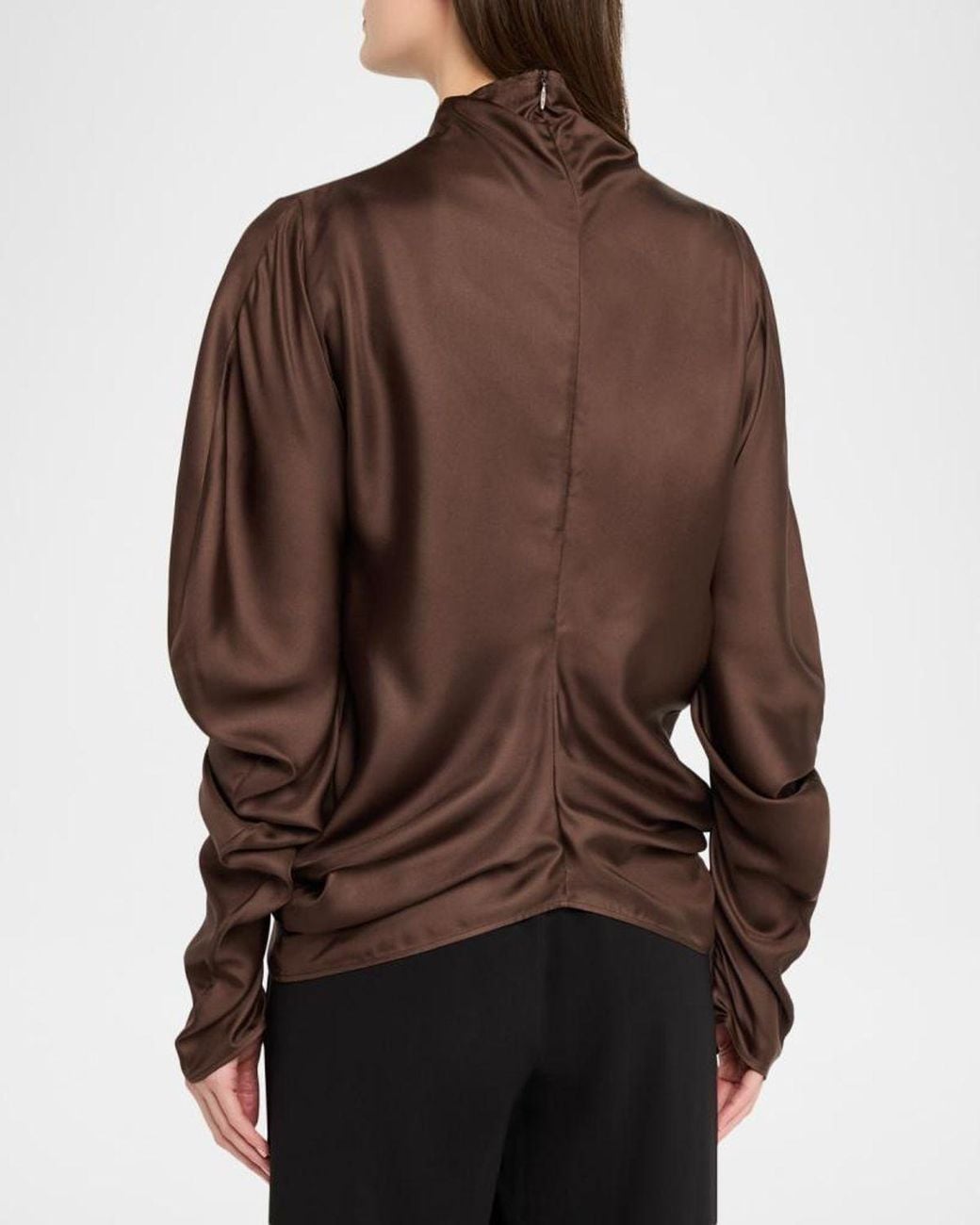 The Row Brown Miles Draped Silk Blouse