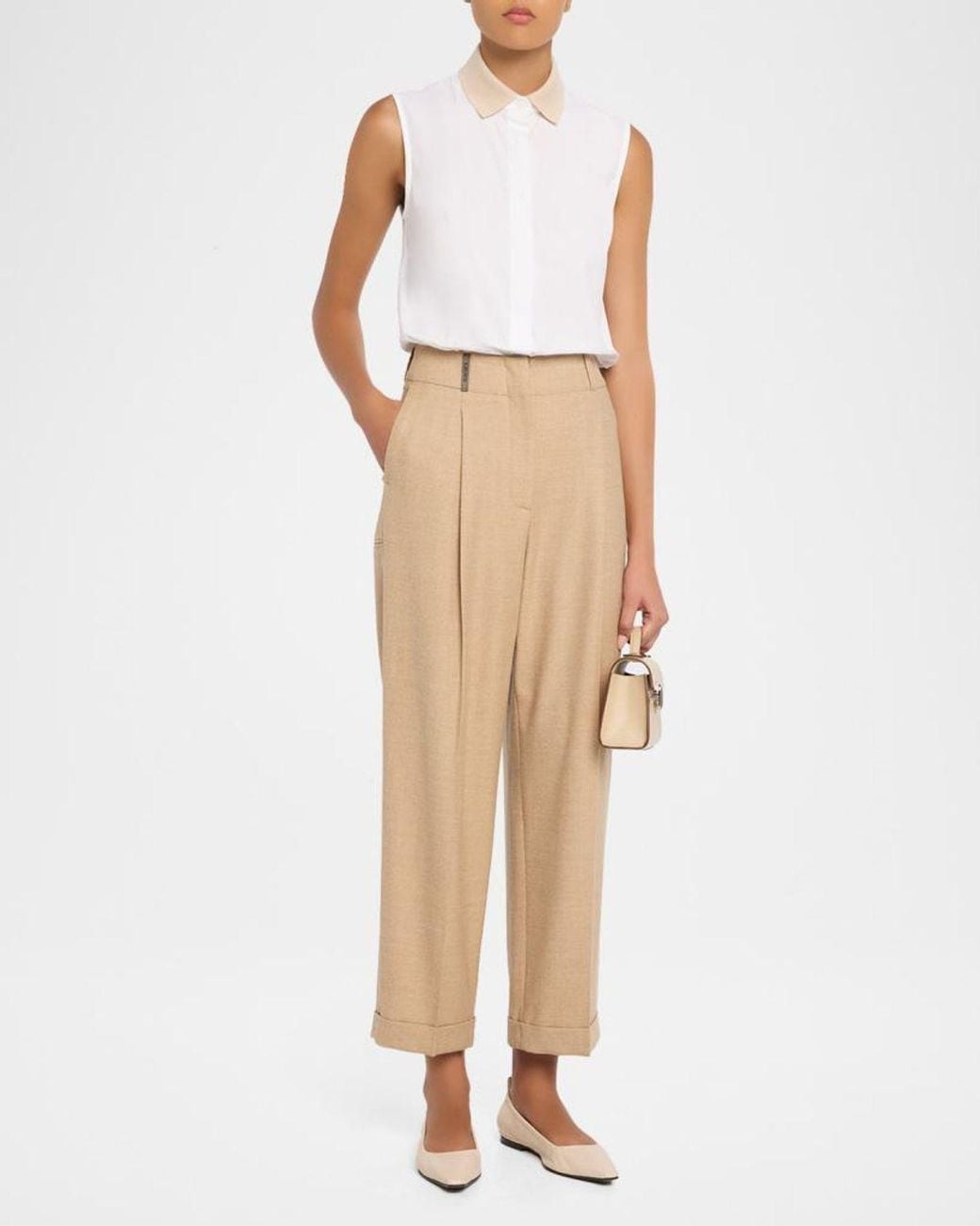 Peserico Sleeveless Knit-Collar Shirt in White | Lyst