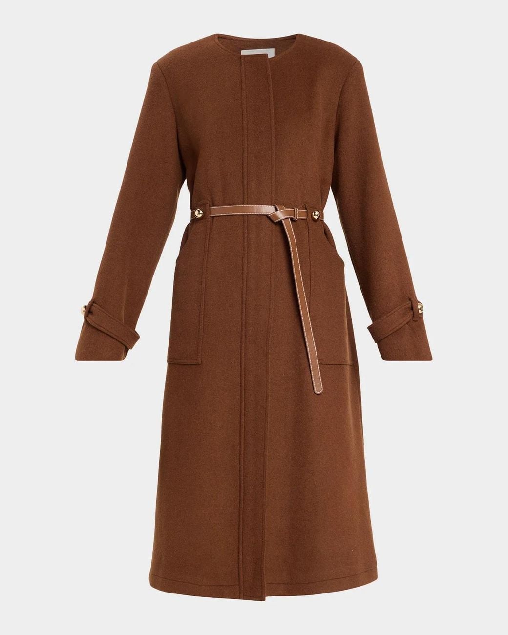 MILLY Brown Orly Belted Wool-Blend Coat