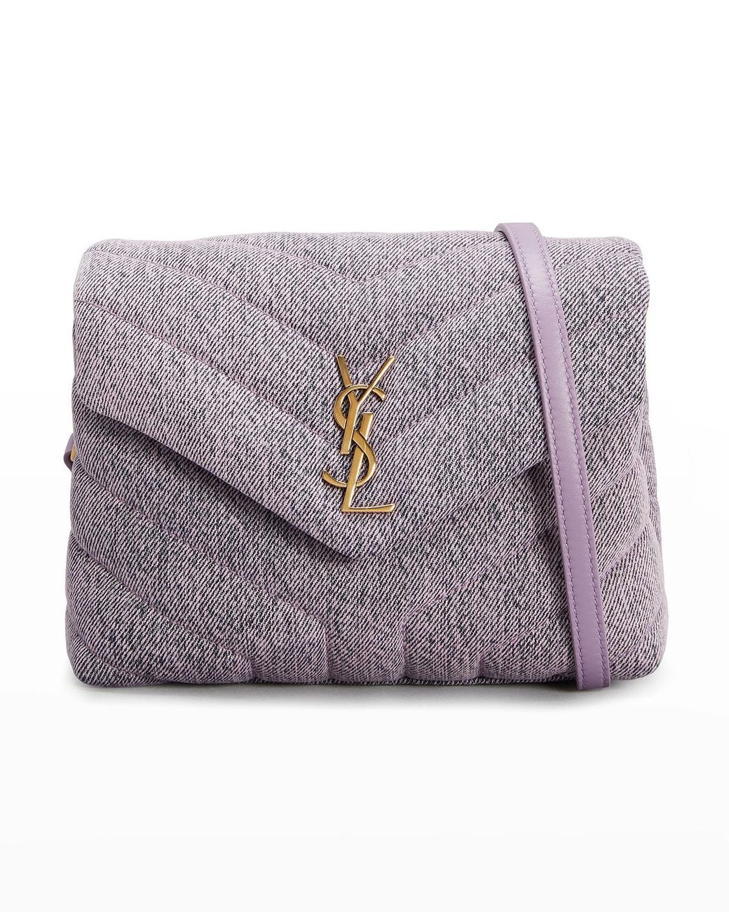 Saint Laurent Loulou Toy Ysl Denim Shoulder Bag in Gray Lyst