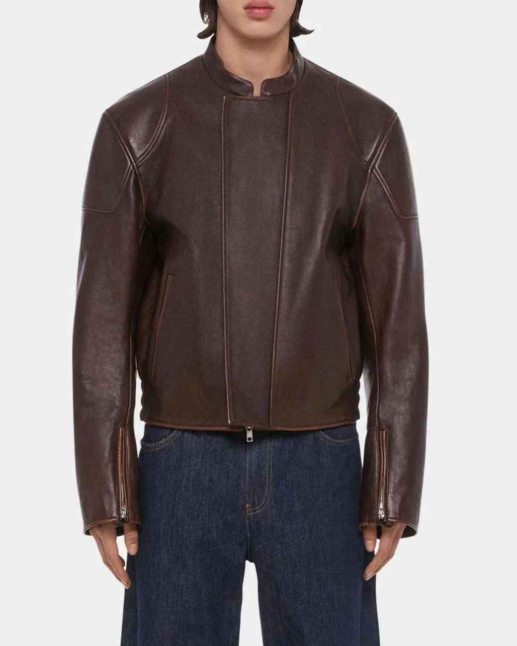Helmut Lang Brown Apos;S Leather Concealed-Zip Moto Jacket for men