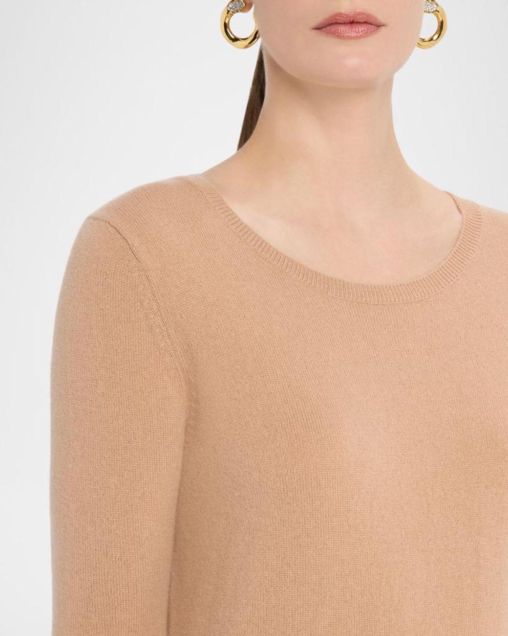 Neiman Marcus Natural Cashmere Basic Crewneck Top
