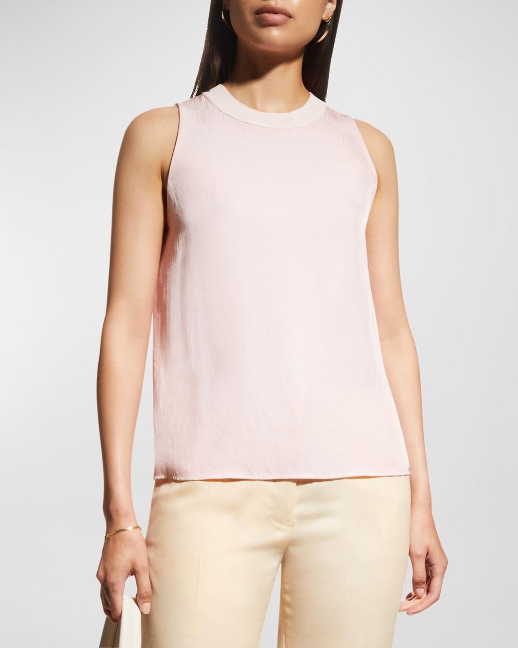 Vince Short-sleeve Shirred-back Silk Blouse in Natural | Lyst