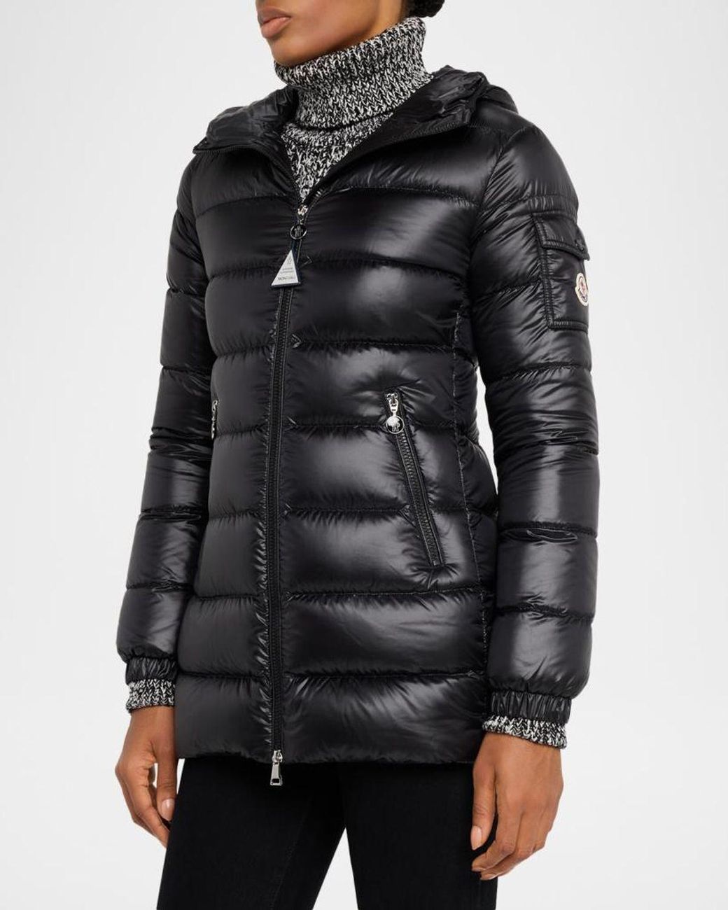 Moncler Black Glements Hooded Mid-Length Down Jacket