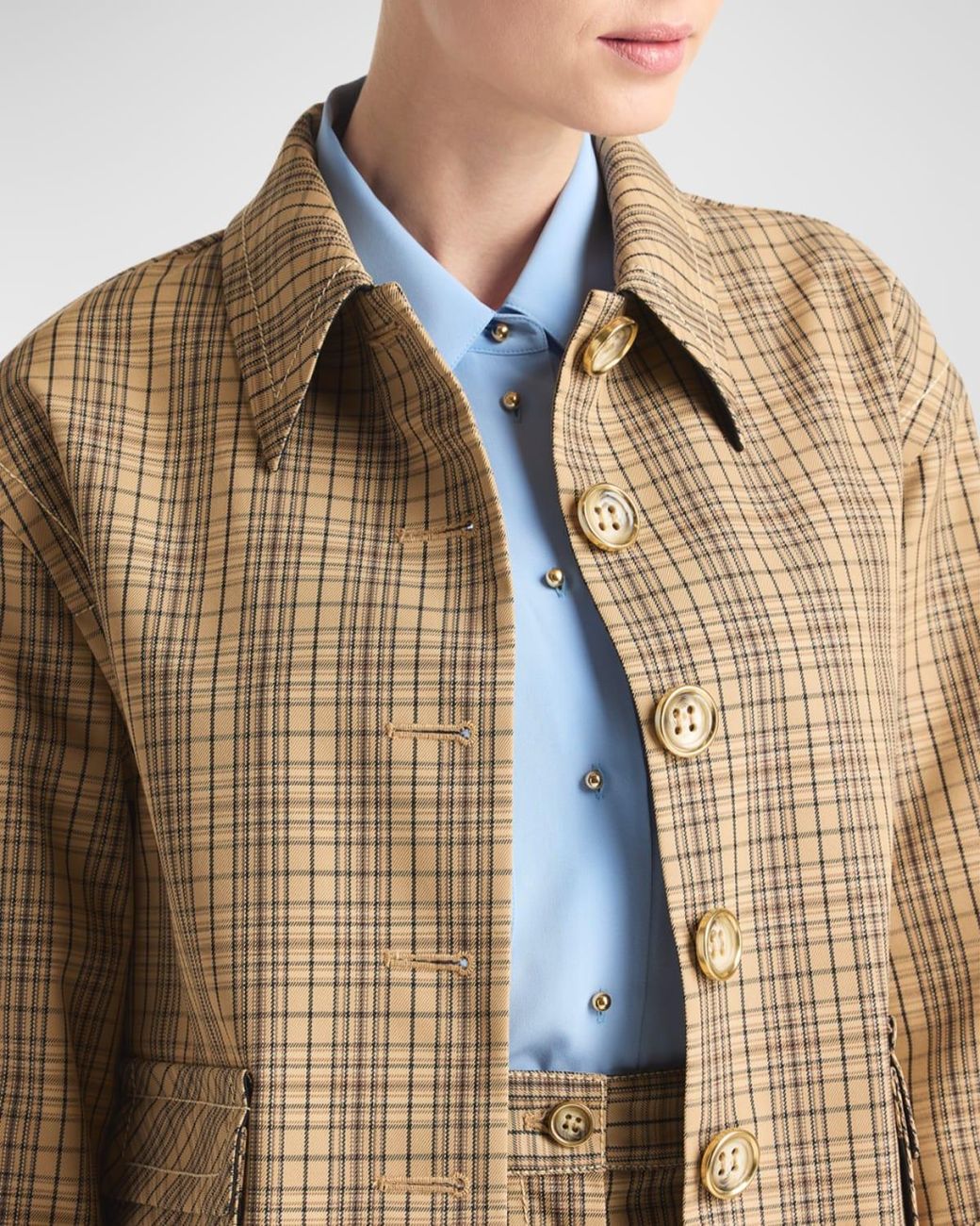 St. John Natural Plaid Collared Technical Jacket