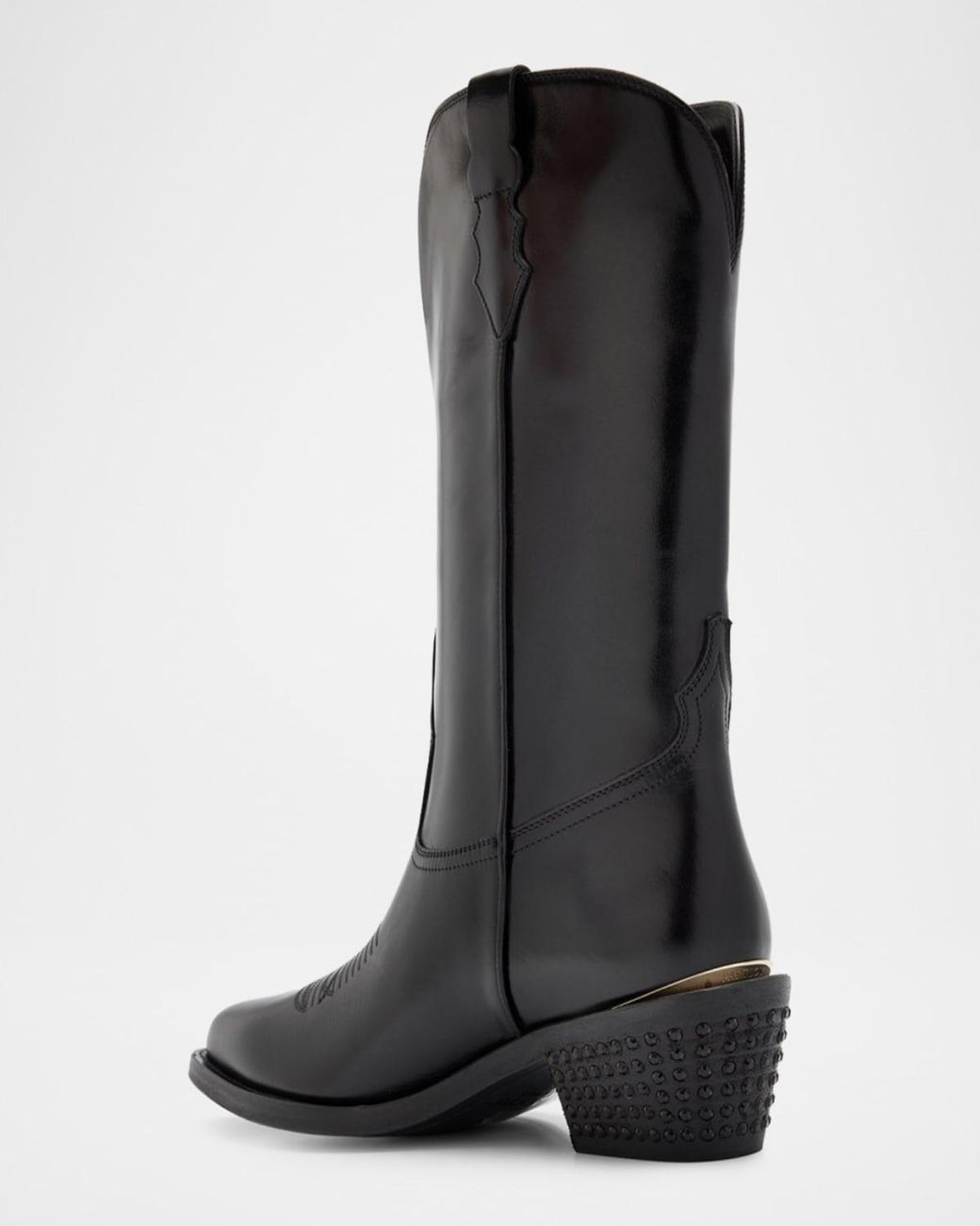 Partow Black Sharon Leather Cowboy Boots With Crystal-Embellished Heel