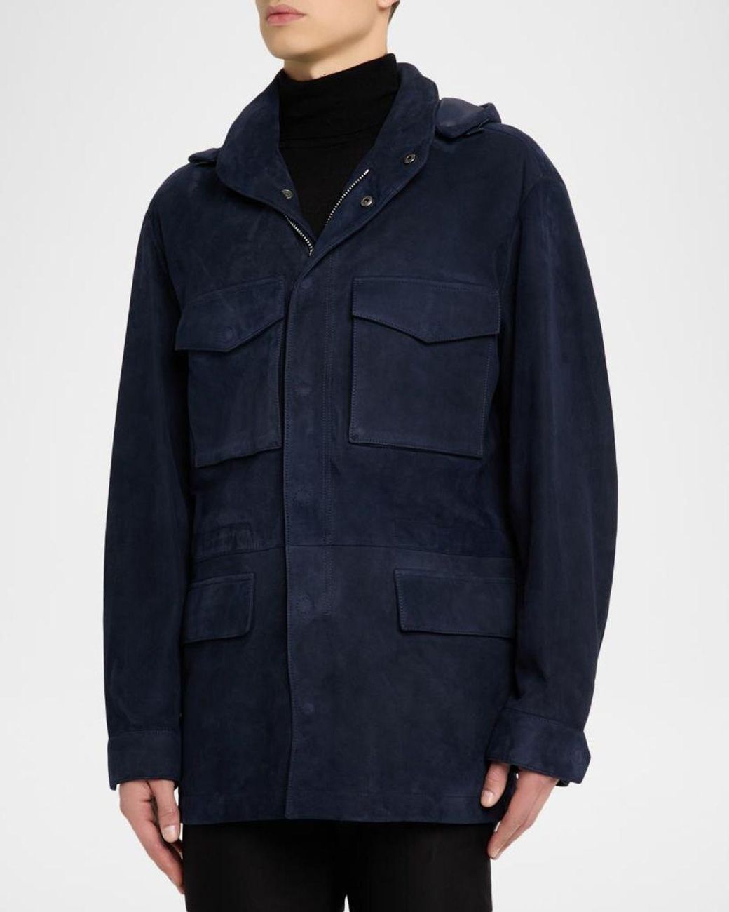 Tom Ford Blue Apos;S Suede Hooded Field Jacket for men