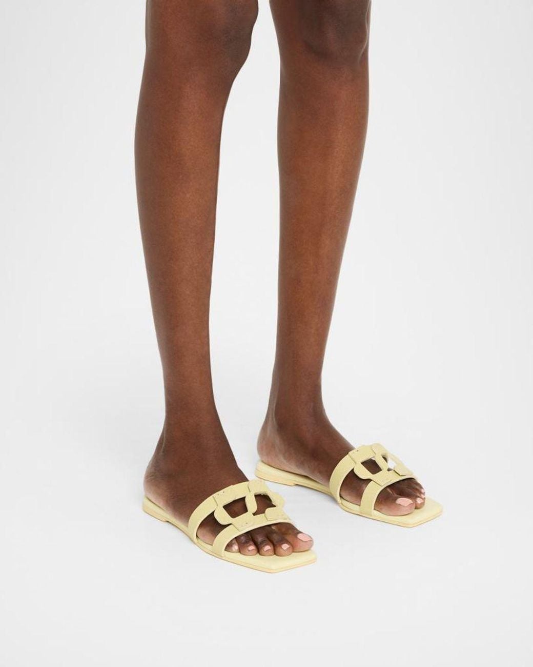 Jonathan Simkhai Metallic Monogram Snake-Embossed Leather Flat Slide Sandals