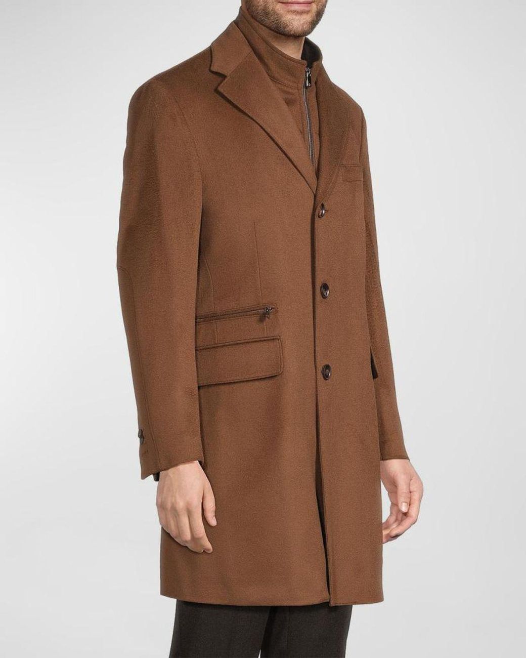 Corneliani Brown Apos;S Virgin Wool Single-Breasted Top Coat With Zip Insert for men