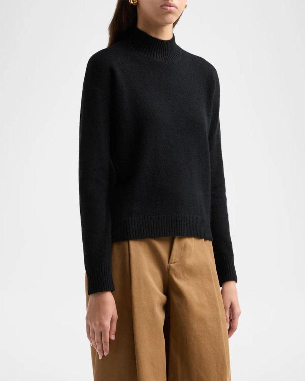 Neiman Marcus Black Basic Cashmere Mock Turtleneck Sweater