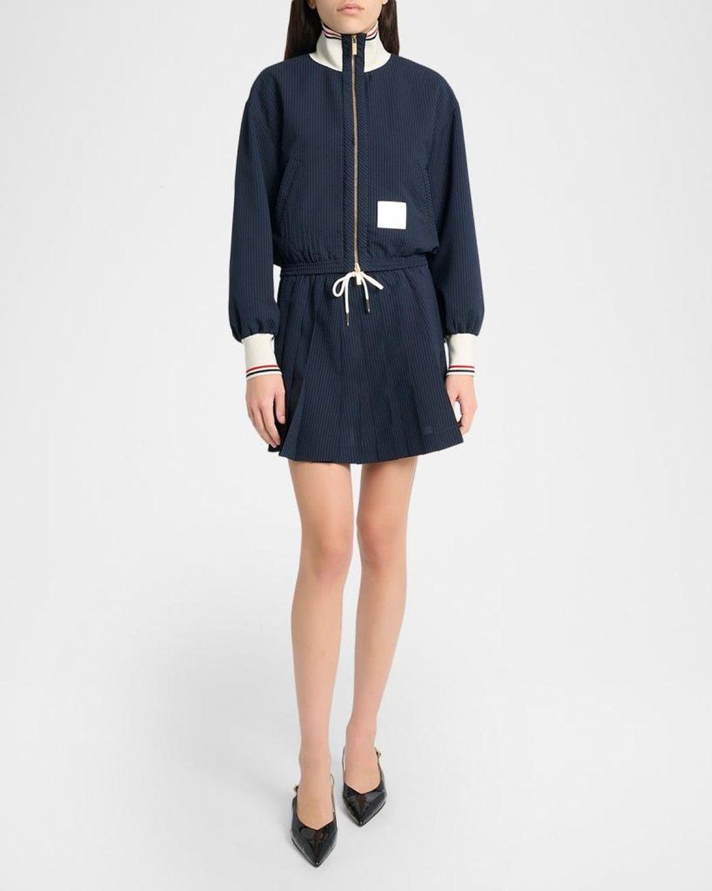 Thom Browne Blue Seersucker Drawstring Track Jacket