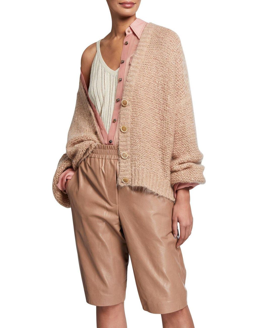 Brunello Cucinelli Linen Sequined Fuzzy-knit Button-front ...