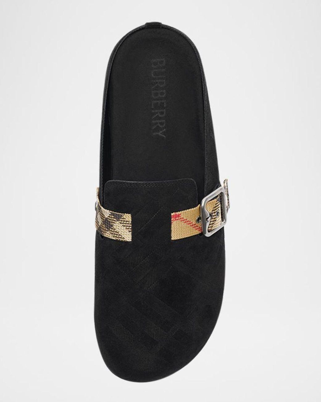 Burberry Black Apos;S Urchin Suede Check-Strap Clogs for men